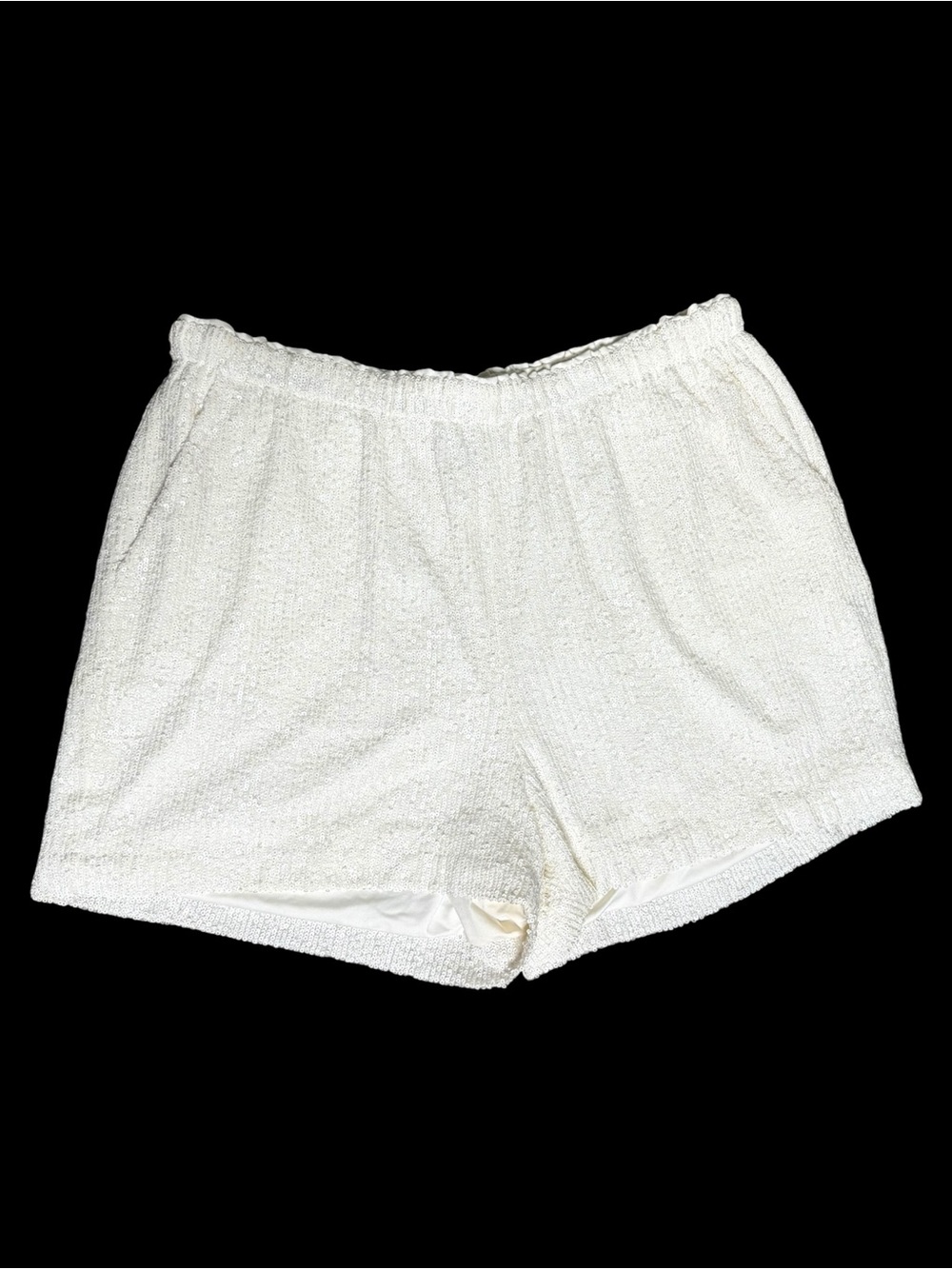 Trina Turk White Sequin Shorts Large High Waist Sparkle Party Resort Bridal